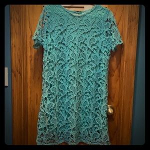 Boho/ vintage Turquoise crocheted dress